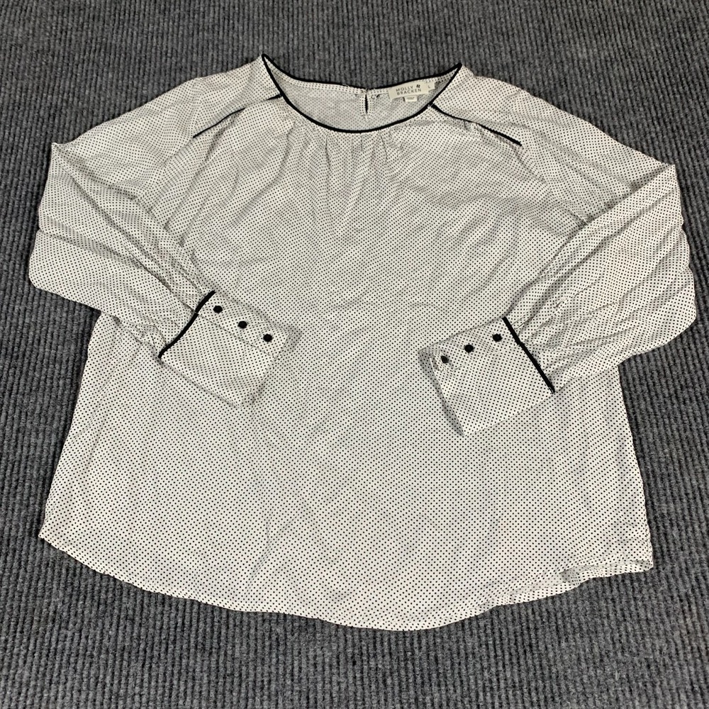 Molly Bracken Top Womens L White Polka Dot AOP Long Sleeve‎ Pullover Lightweight
